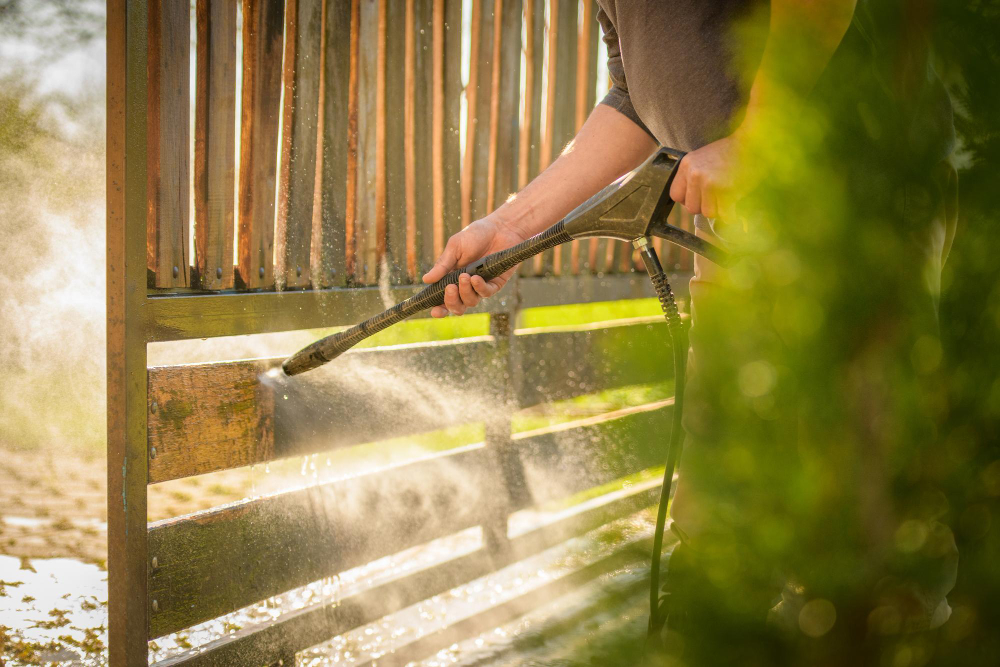 Pressure washing wooden fence cleaning
