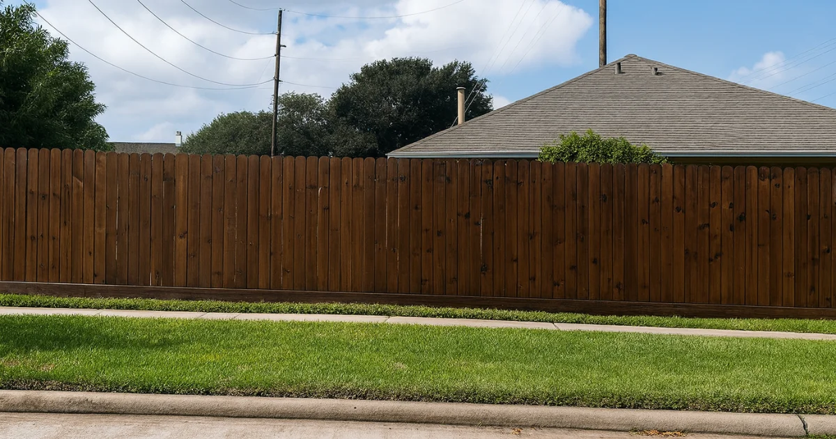 Blog 1 Towne Lake fence staining showing HOA-compliant Baker Gray Away stain color on residential fences in Cypress Texas