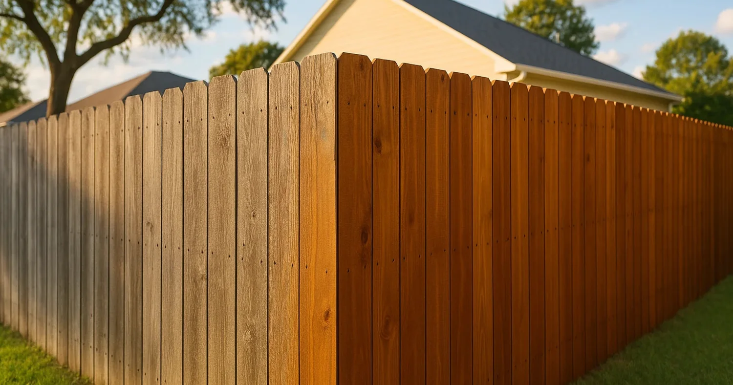 Bug-Repellent Fence Staining in Houston: Protect Your Wood and Keep Pests Away 1 Before and after comparison showing carpenter bee damage versus bug-repellent fence staining in Houston